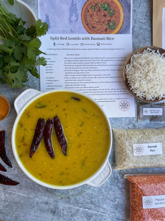 Masoor Dal Thadka - Split Red Lentils with Infused Ghee and Basmati Rice Recipe Kit